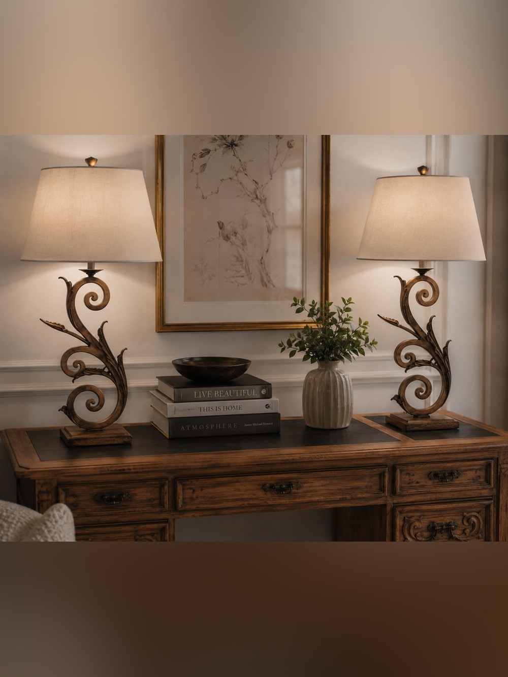 Vintage‎ Brass 2 Table Lamp Set Swirl MCM Heavy Unique Design by Excelsior